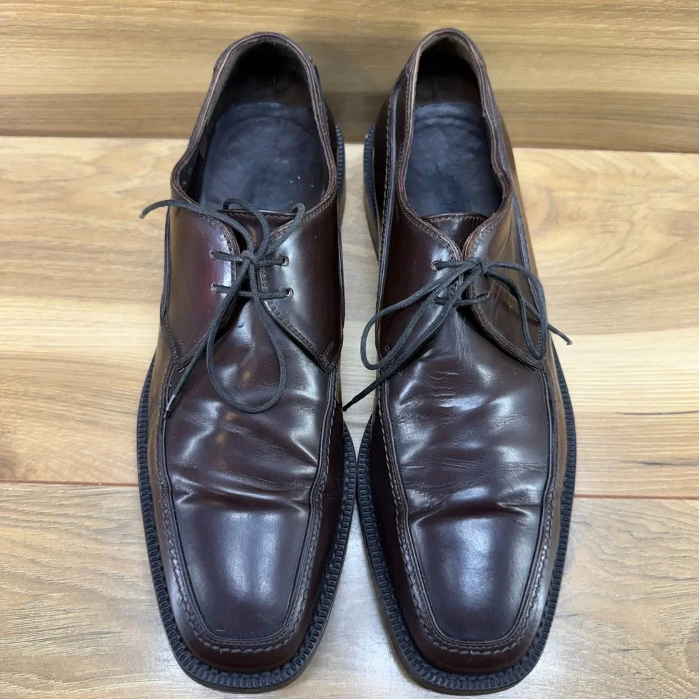 Salvatore Ferragamo Vintage 2000's Square Toe Oxfords Mens 7.5 D Brown Leather